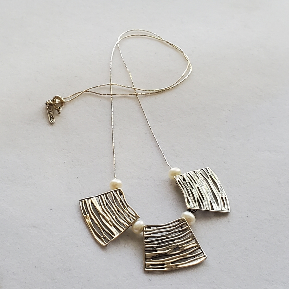 Shube Sterling Pearl Station Necklace Shube 925TL